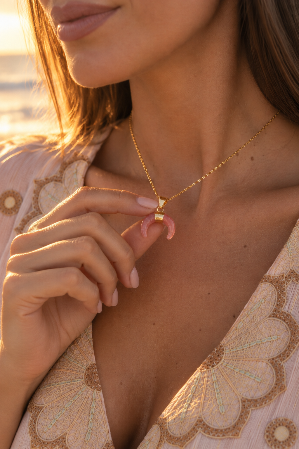 Rose Quartz Moon Necklace