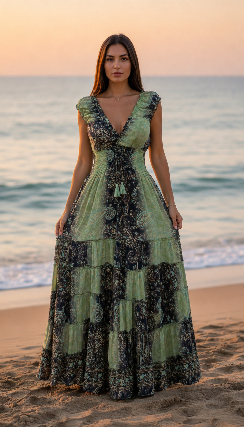 Amara Blue/Green Silk Maxi Dress