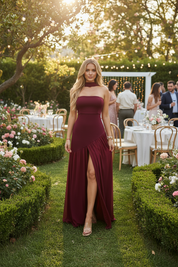Burgundy Elegant Strapless Party Dress