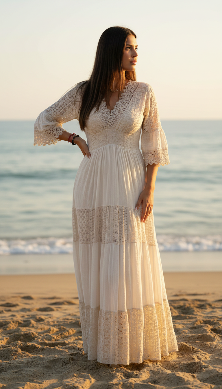 Ivory Moon Beige Lace Dress
