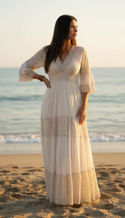 Ivory Moon Beige Lace Dress