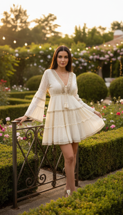 Aurora Handcrafted Beige Mini Dress