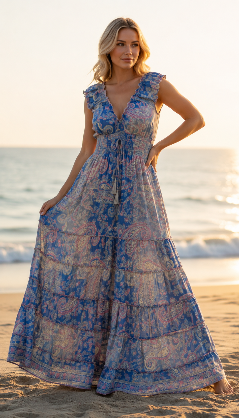 Amara Blue Silk Maxi Dress