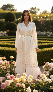 Boho-Maxikleid mit goldener Stickerei