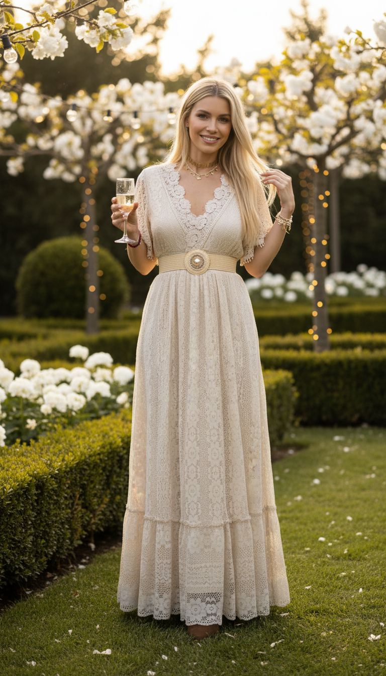 Maxikleid aus weicher Sandspitze