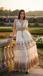 Robe longue blanche Golden Garden