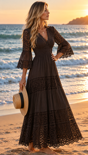 Ivory Moon Brown Lace Dress