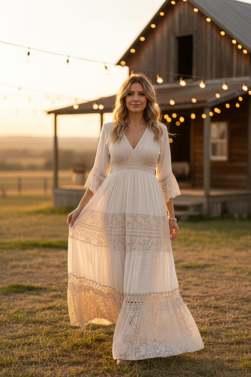 Boho Beige Lace Dress