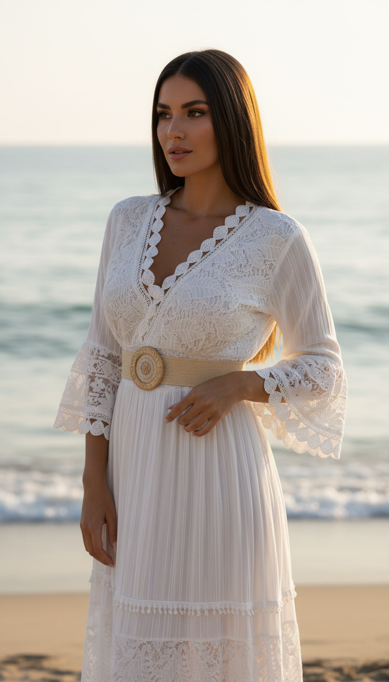 Robe en dentelle bohème pure