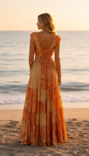 Amara Orange Silk Maxi Dress