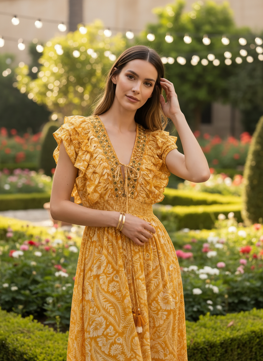Robe en soie jaune aurore