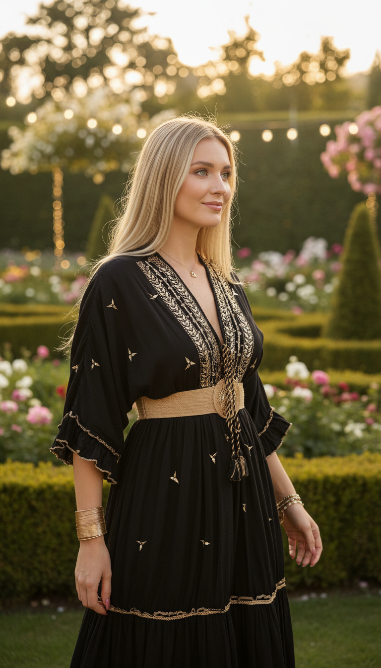 Black Aurora – Hand-Embroidered Boho Maxi Dress