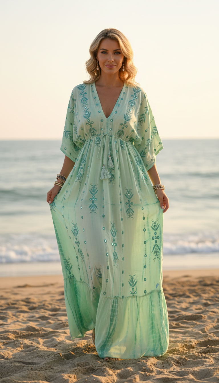 Seafoam Embroidered Maxi Dress