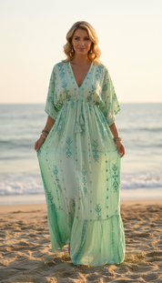 Seafoam Embroidered Maxi Dress