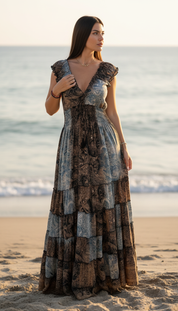 Amara Blue Silk Maxi Dress