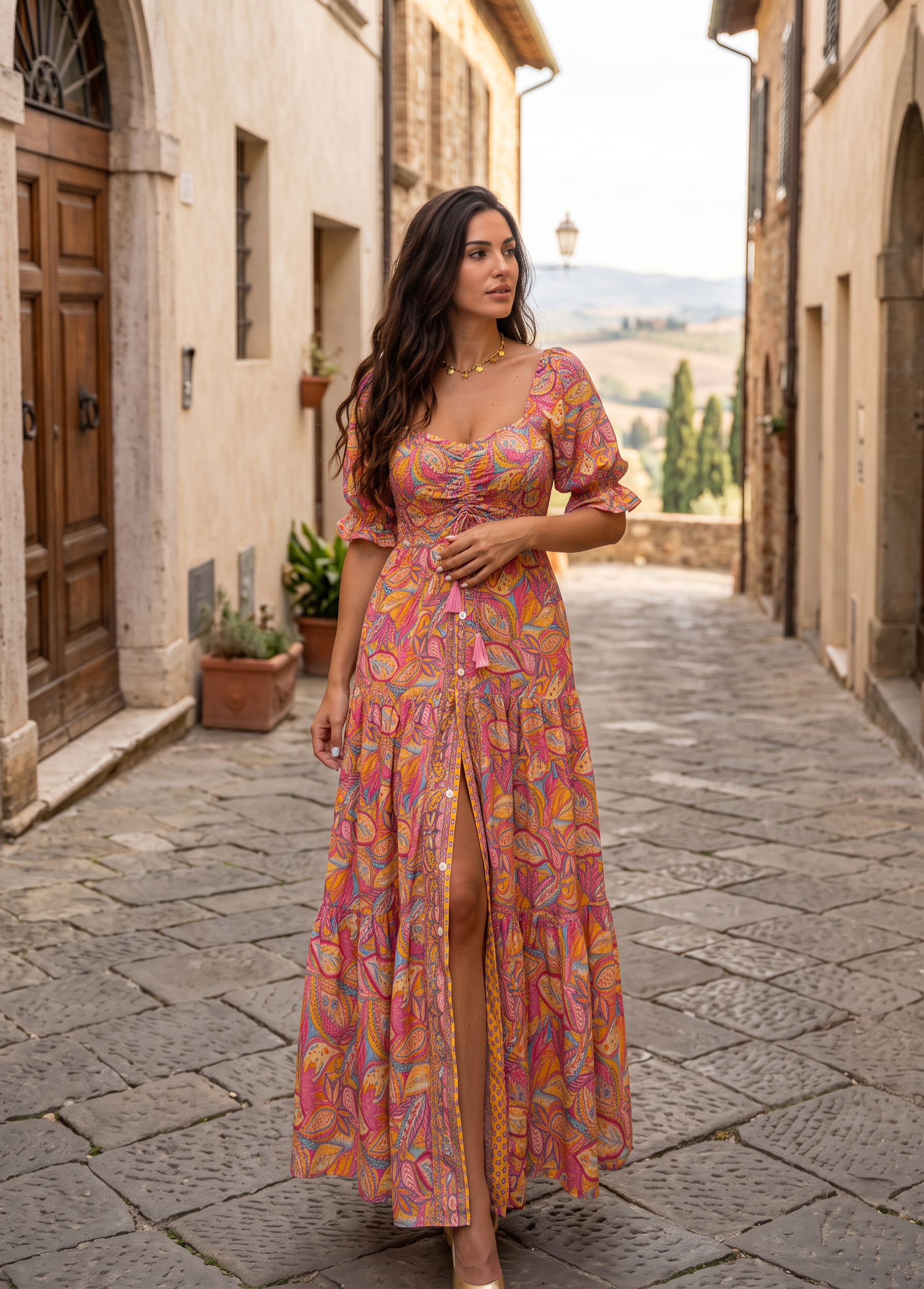 La robe en soie smockée