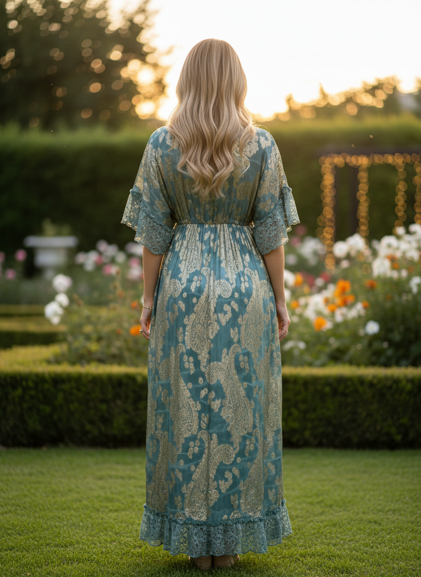 Chantilly Garden Blue Boho Long Dress