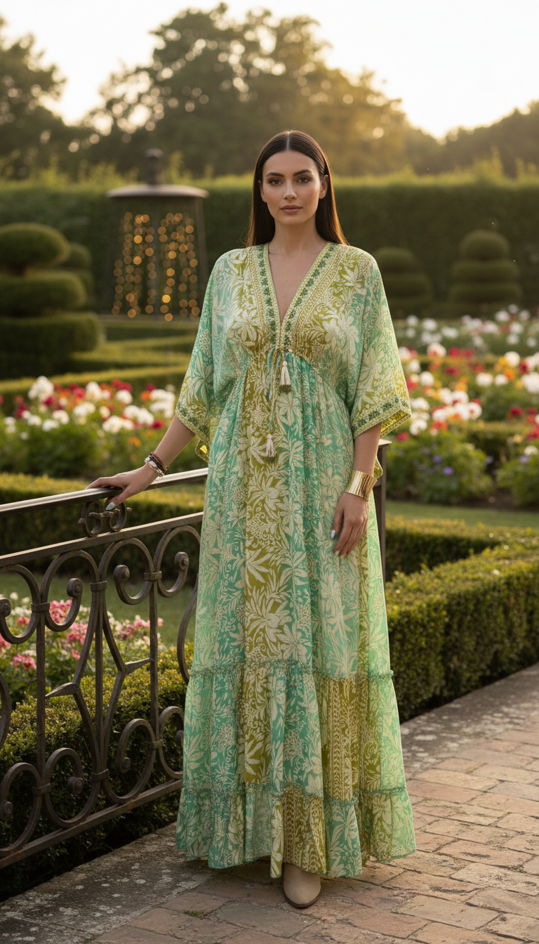 Golden Aura Green Silk Dress