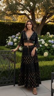 Aurora Golden Black Embroidered Boho Set