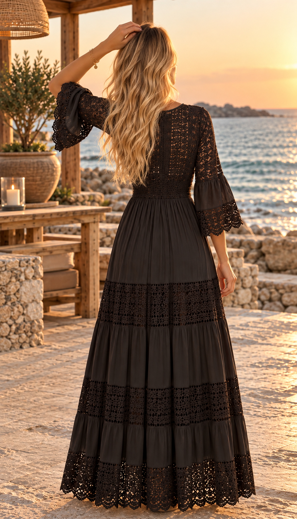 Ivory Moon Brown Lace Dress