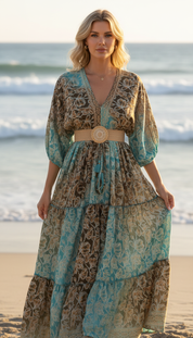 Robe longue en soie bleue Elaria