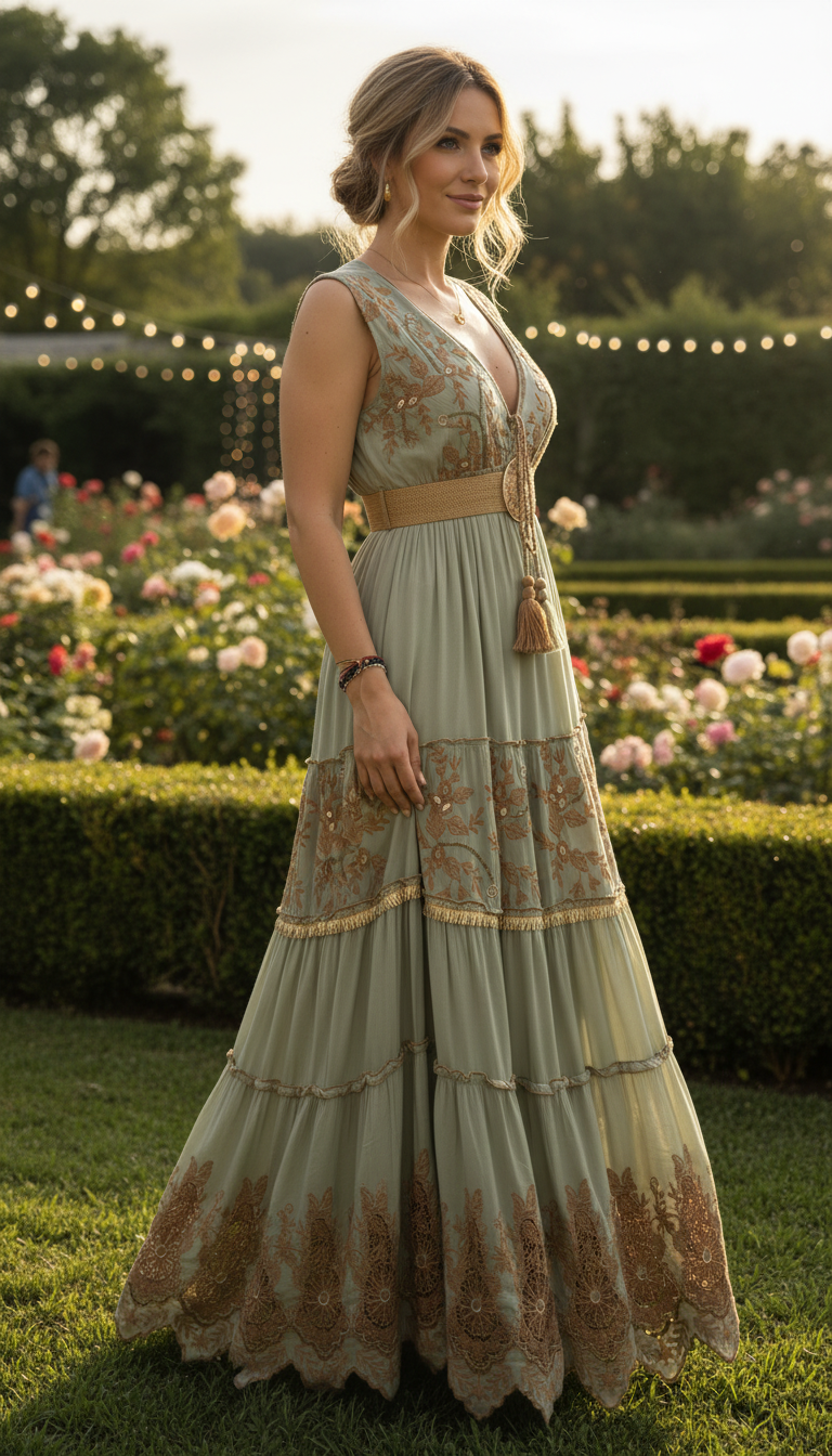 Robe longue verte Golden Garden