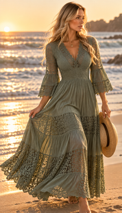 Ivory Moon Green Lace Dress