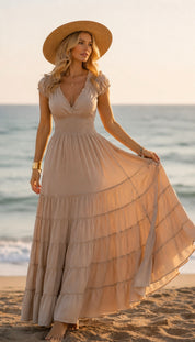 Amara Beige Silk Maxi Dress