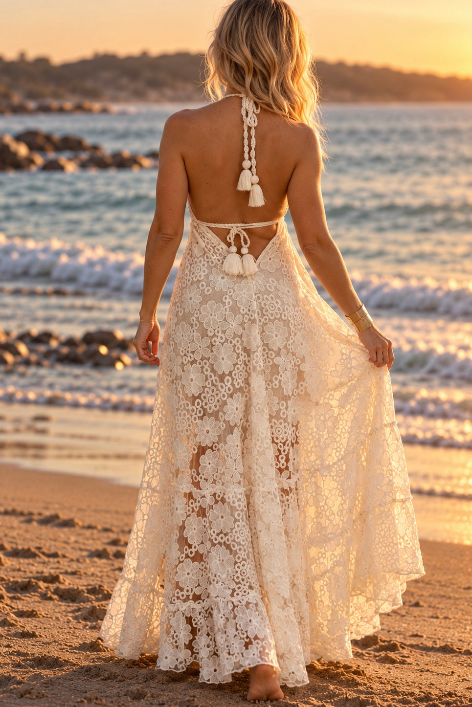 Ivory Bloom Boho Lace Maxi Dress