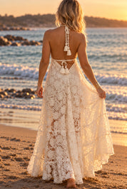 Ivory Bloom Boho Lace Maxi Dress