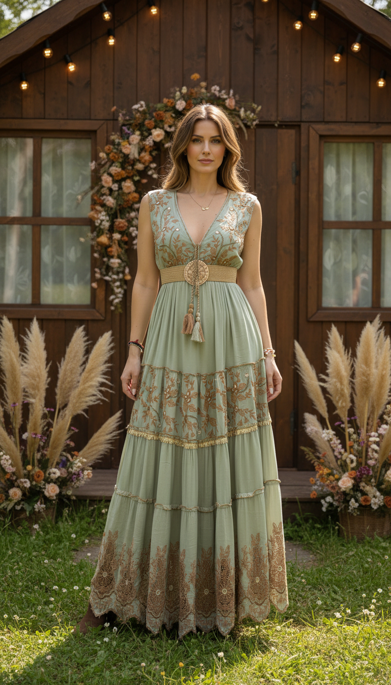 Robe longue verte Golden Garden