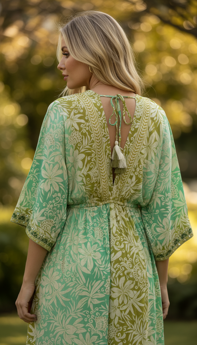 Golden Aura Green Silk Dress