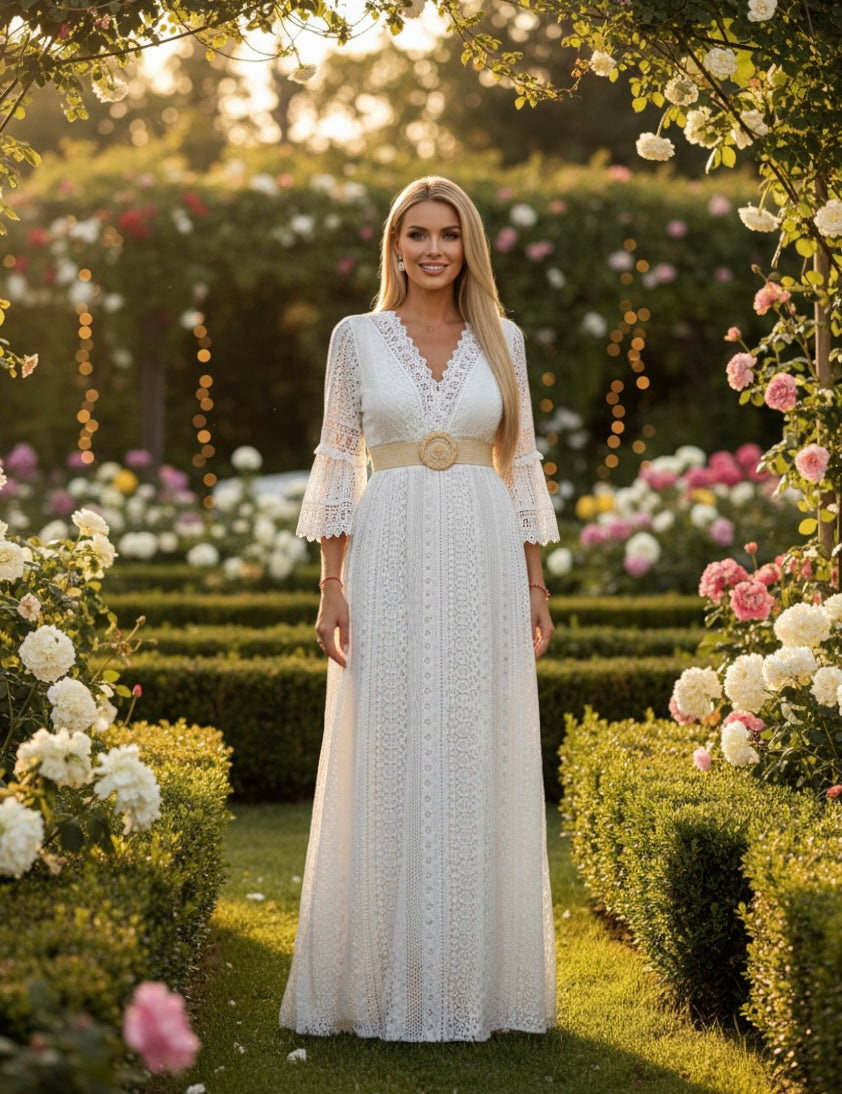 Robe en dentelle sauge