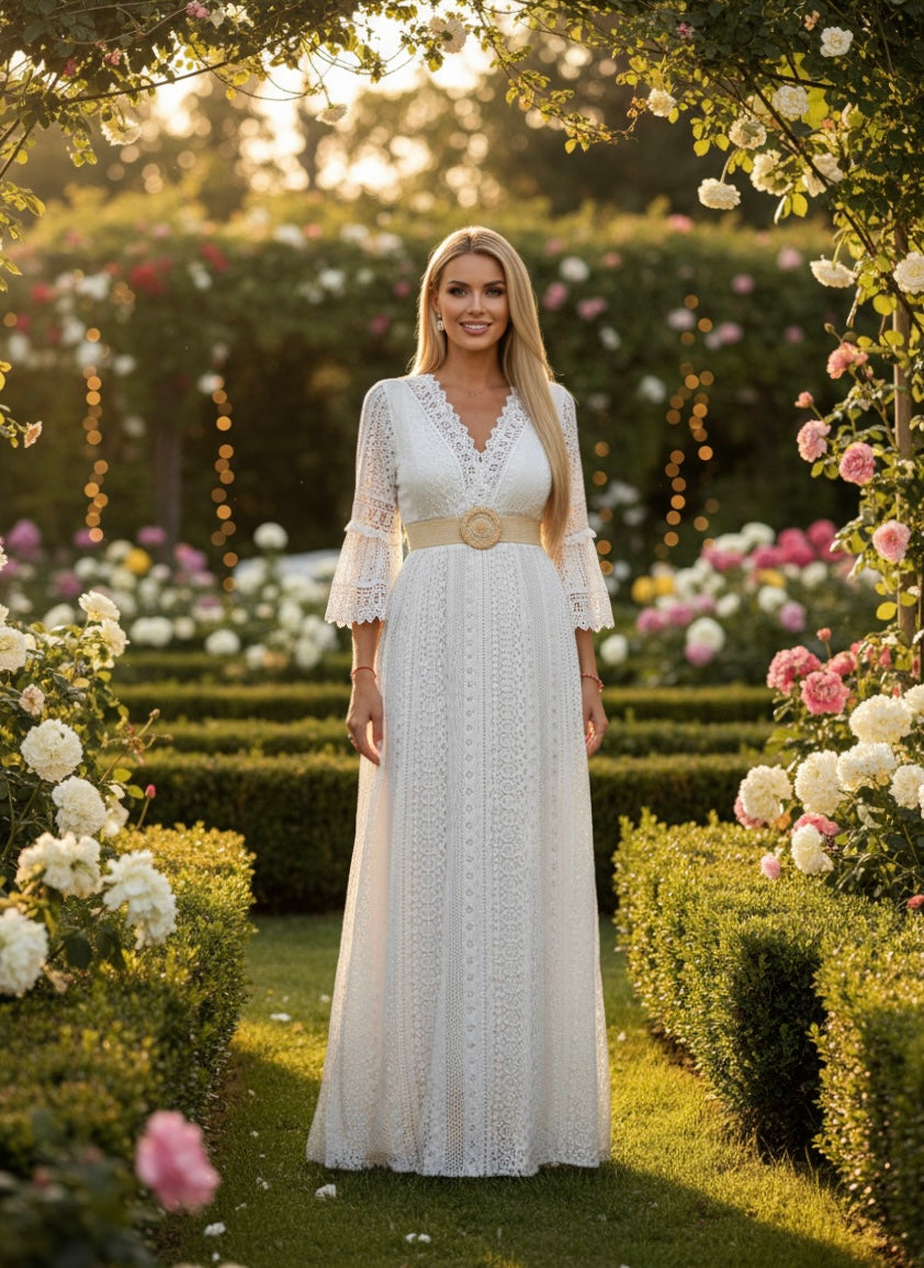 Robe en dentelle sauge