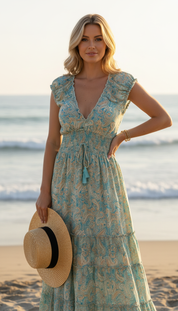Amara Blue Silk Maxi Dress