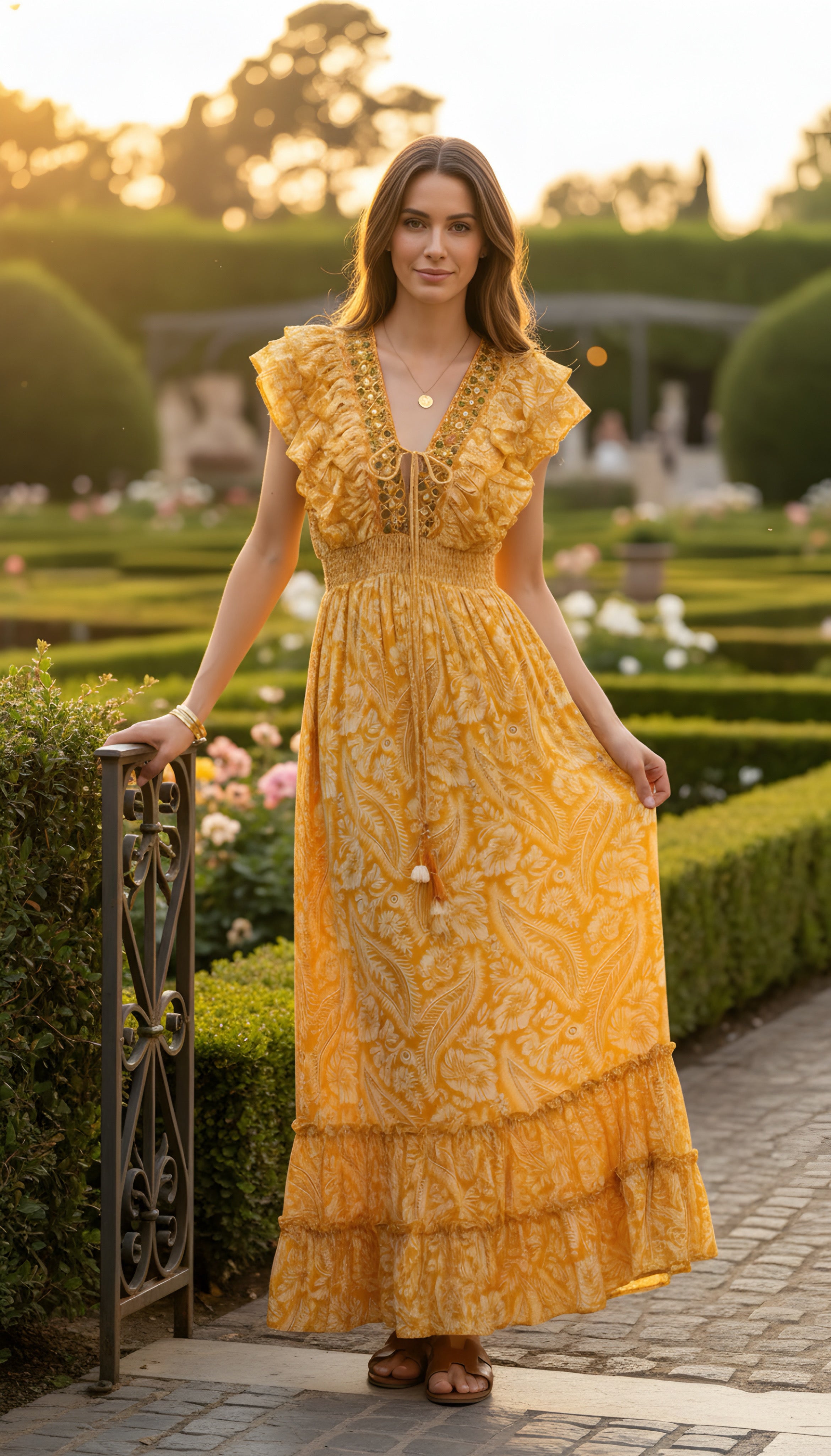 Robe en soie jaune aurore