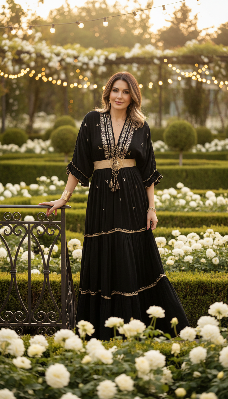 Black Aurora – Hand-Embroidered Boho Maxi Dress
