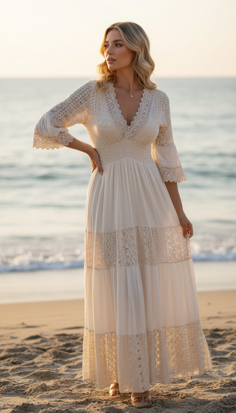 Ivory Moon Beige Lace Dress
