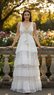 Robe longue bohème blanche à volants