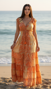 Amara Orange Silk Maxi Dress