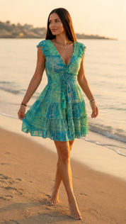 Amara Blue Mini Silk Dress