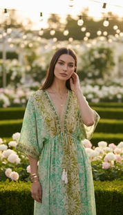 Golden Aura grünes Seidenkleid