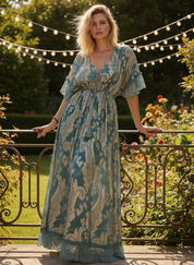 Chantilly Garden Blue Boho Long Dress