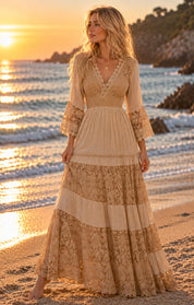 Pure Boho Dark Beige Lace Dress