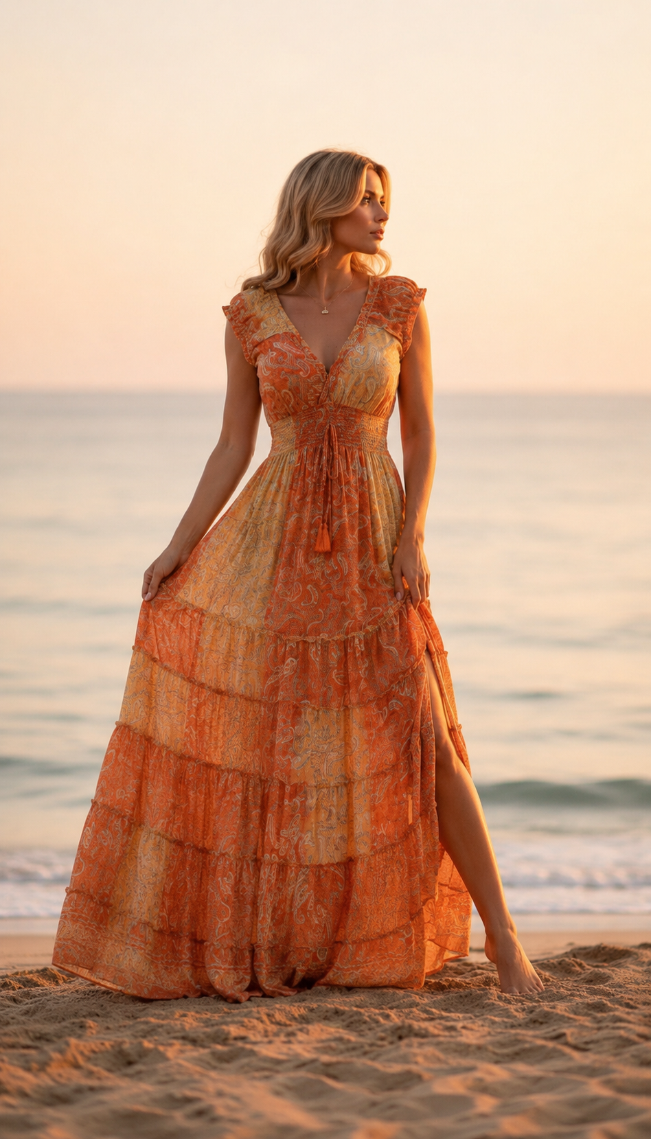 Amara Orange Silk Maxi Dress