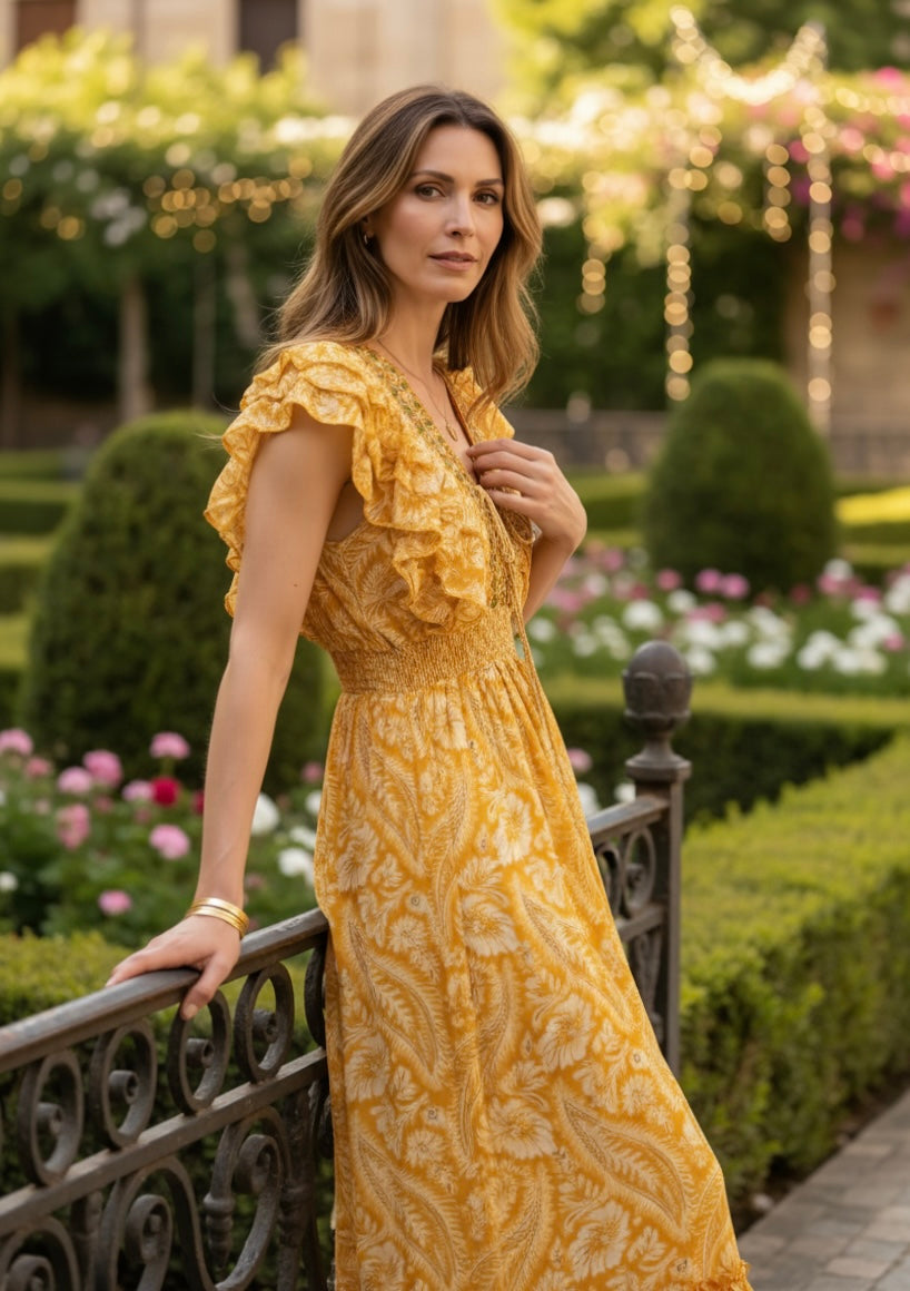 Robe en soie jaune aurore