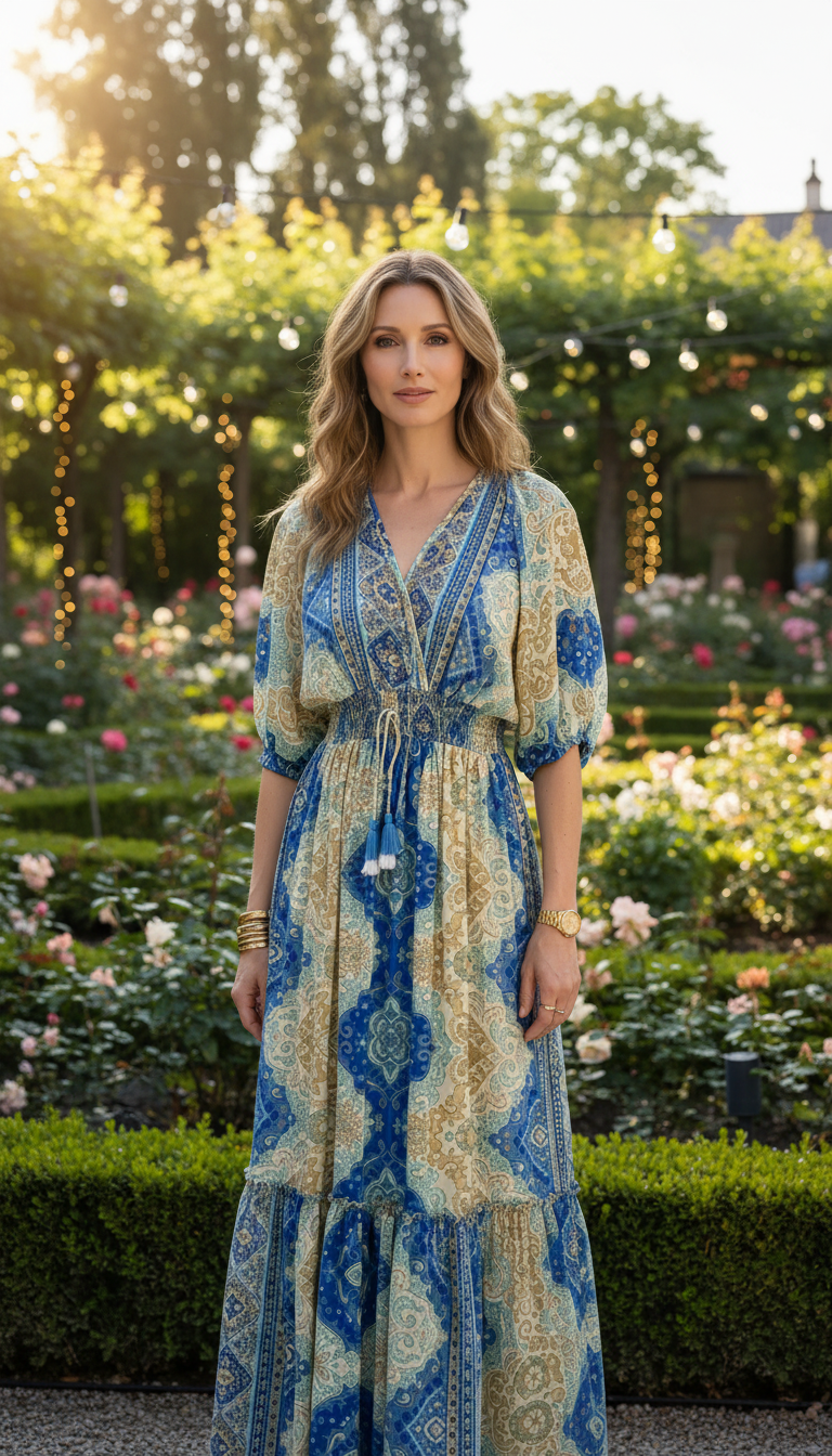 Himmlisches Blütenblaues Seidenkleid