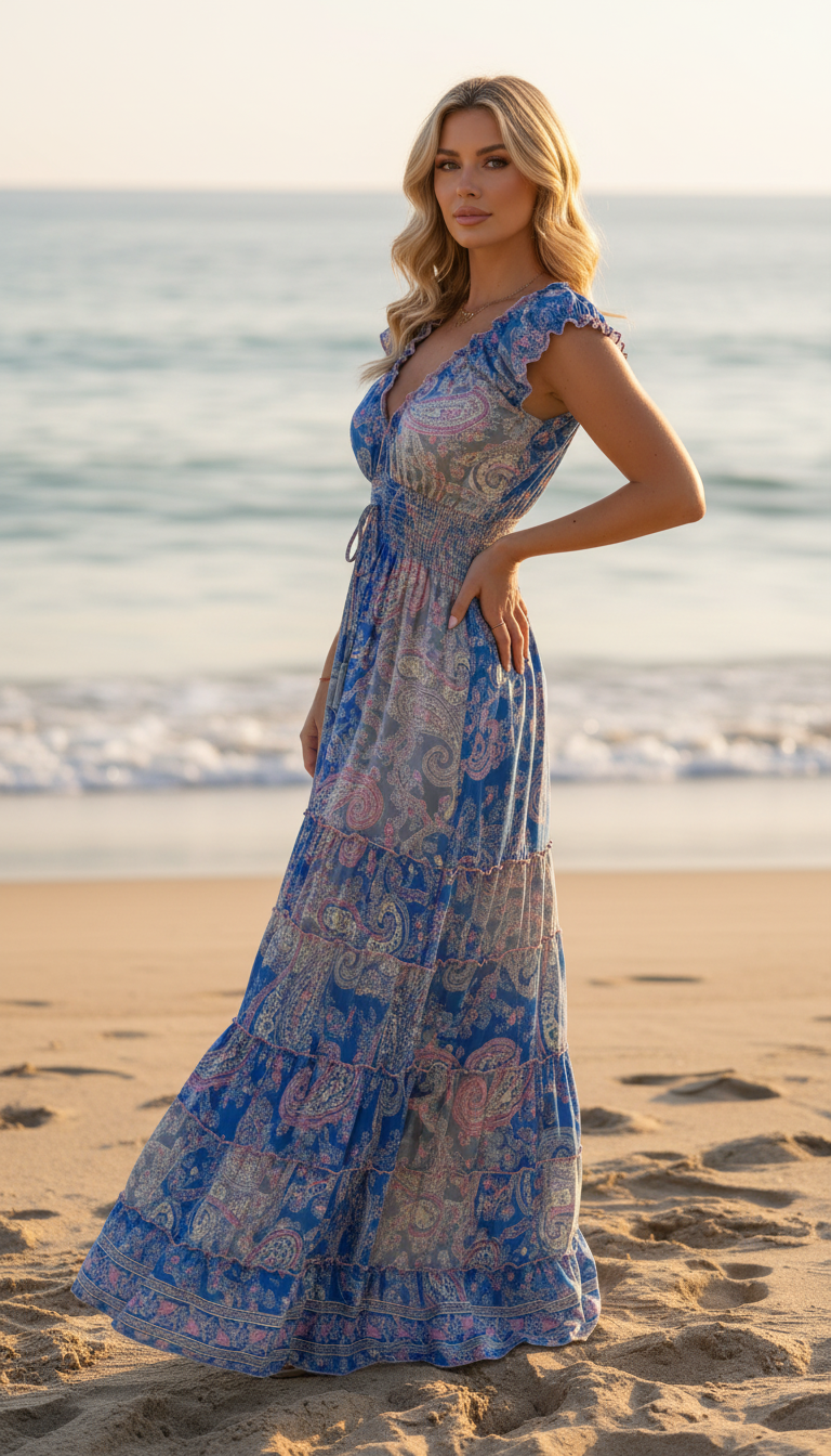 Amara Blue Silk Maxi Dress