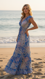 Amara Blue Silk Maxi Dress