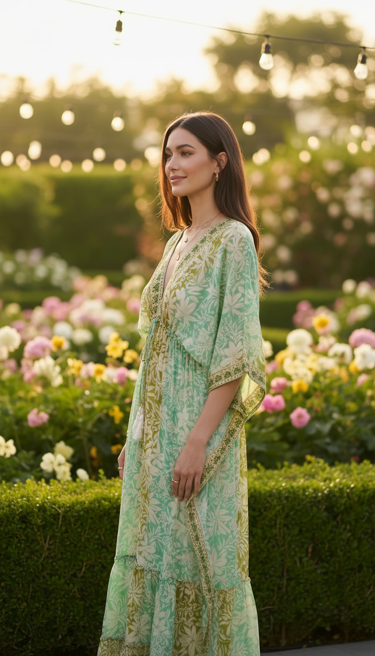 Golden Aura grünes Seidenkleid